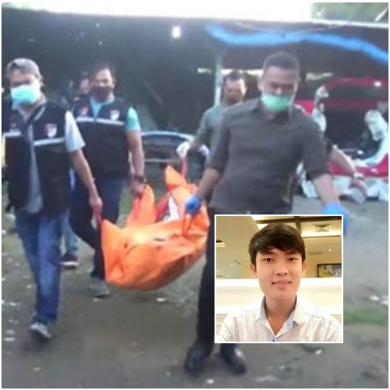 Petugas mengevakuasi jenazah Hendri Goh dari lokasi temuan. Insert: Hendri Goh semasa hidup(ist). 