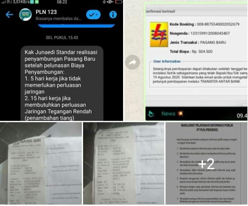 Bukti bukti percakapan dan bukti pembayaran Junaedi Barasa melalui Situs PLN
